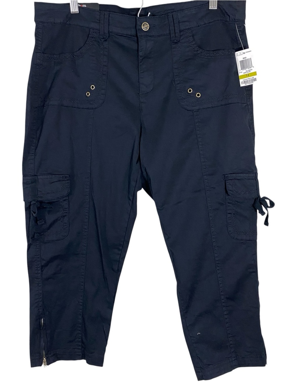 Style & Co Womens Cargo Capri Pants Size 14 Black Zip-Hem Utility Pockets